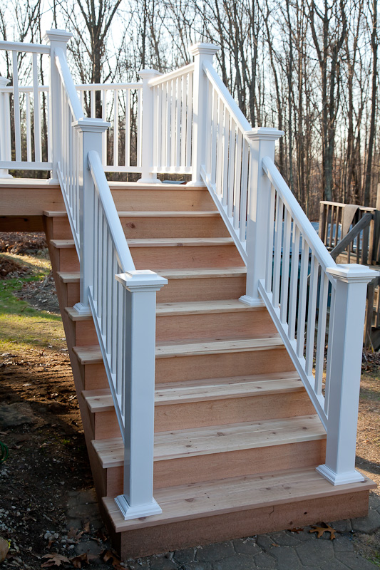 Cedar deck stairs with Azek composite railing in Mansfield CT